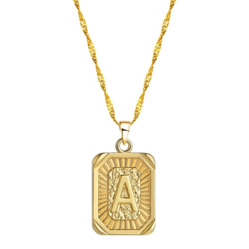alliage de zinc collier, avec 2inch chaînes de rallonge, rectangle, Placage de couleur d'or, styles différents pour le choix & avec le motif de lettre & pour femme Environ 18.1 pouce, Vendu par PC[