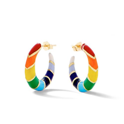 alliage de zinc boucle d oreille dormeuse, Placage de couleur d'or, pour femme & émail, multicolore, 20mm, Vendu par paire