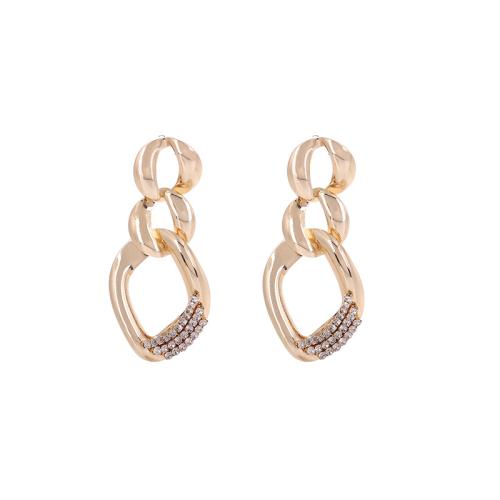 Zinc Alloy Drop Earring, Geometrical Pattern, gold color plated, for woman & with rhinestone & hollow, earring length 60-70mm 