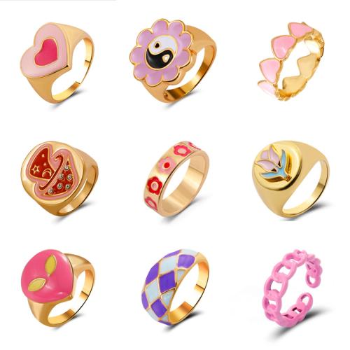Zinc Alloy Finger Ring, with Resin, plated & for woman & enamel, US Ring .5 