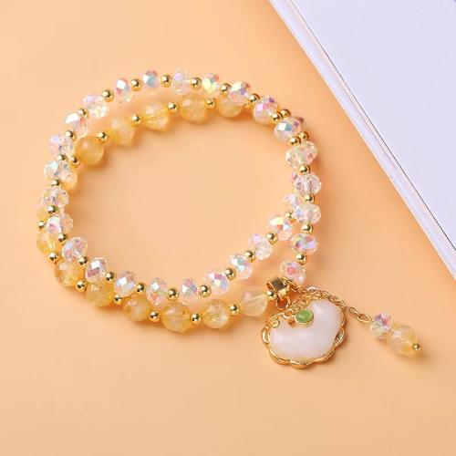quartz rutile bracelet, avec cristal, fait à la main, Double couche & pour femme Environ 12-16 pouce, Vendu par PC