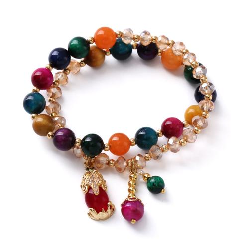 Multi - piedras preciosas Pulsera, con Cristal & aleación de zinc, Bestia salvaje Fabulous, hecho a mano, Doble capa & para mujer, longitud:aproximado 14 Inch, Vendido por UD