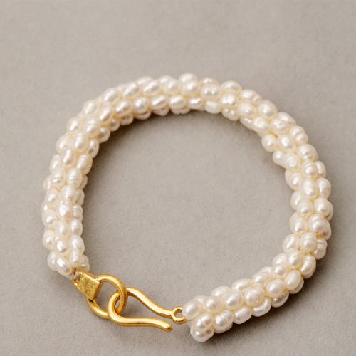 metal Pulsera, con Perlas cultivadas de agua dulce, chapado en color dorado, diferentes estilos para la opción & para mujer, longitud:aproximado 6-7 Inch, Vendido por UD