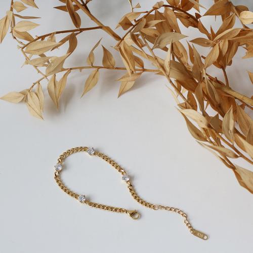 チタン鋼 ブレスレット, ゴールドメッキ, 女性用 & ライン石のある, 長さ:約 6-8 インチ, 売り手 パソコン