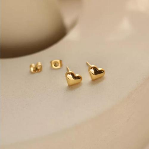 Acier inoxydable 304 boucle d oreille dormeuse, coeur, Placage de couleur d'or, bijoux de mode & pour femme, 10mm, Vendu par paire