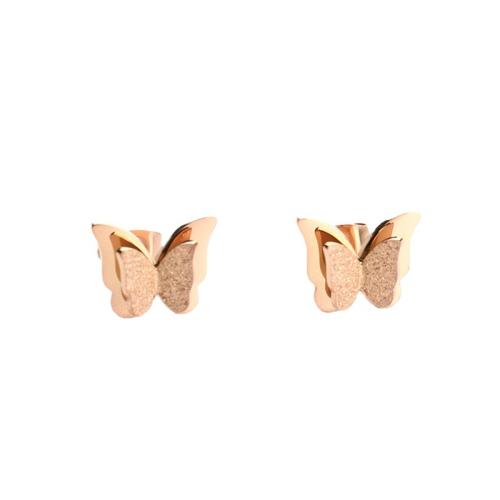 Titanium Steel Stud Earring, Butterfly, plated, Double Layer & for woman & frosted 10mm 