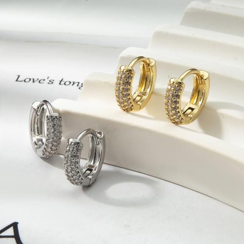 Latón Huggie pendiente del aro, metal, chapado, Joyería & micro arcilla de zirconia cúbica, más colores para la opción, libre de níquel, plomo & cadmio, 12.15x3.1x10.8mm, Vendido por Par