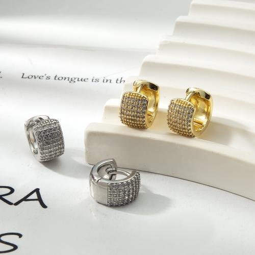 Latón Huggie pendiente del aro, metal, chapado, Joyería & con diamantes de imitación, más colores para la opción, libre de níquel, plomo & cadmio, 12.1x6.8x11.15mm, Vendido por Par