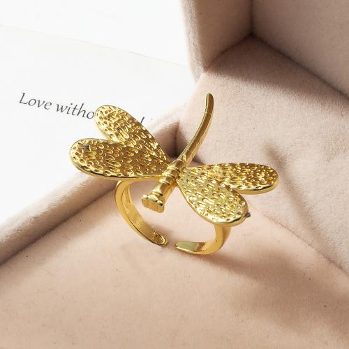 Anillo de dedo de latón, metal, Libélula, chapado, Joyería, dorado, libre de níquel, plomo & cadmio, 33.8x28.65x23mm, Vendido por UD