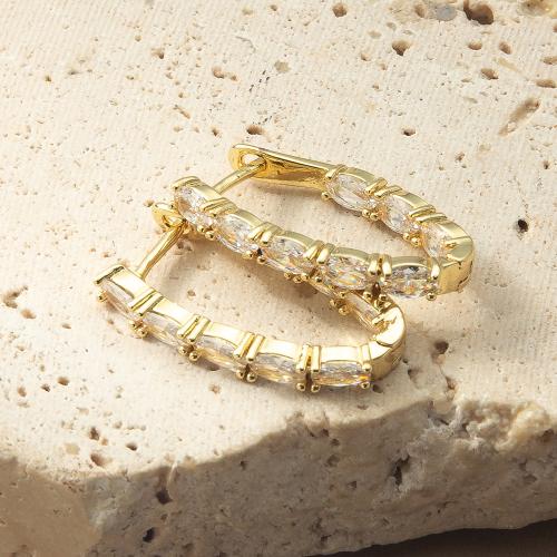 Латунь Основа для сережки, Другое покрытие, ювелирные изделия моды & инкрустированное микро кубического циркония, Золотой, не содержит никель, свинец продается Пара