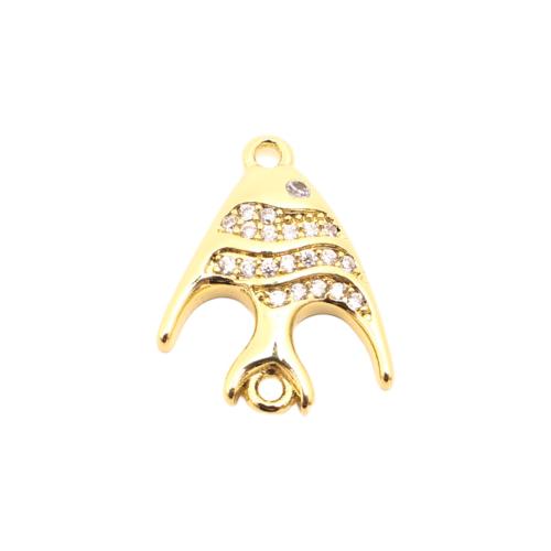 Cubique Pendentif en laiton zircon pavent, poisson, DIY & pavé de micro zircon, doré Vendu par PC