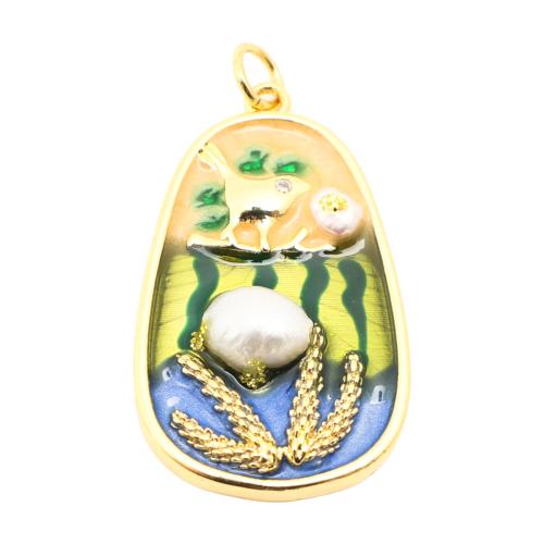 Cubique Pendentif en laiton zircon pavent, avec perle d'eau douce cultivée, DIY & pavé de micro zircon & émail, doré Vendu par PC