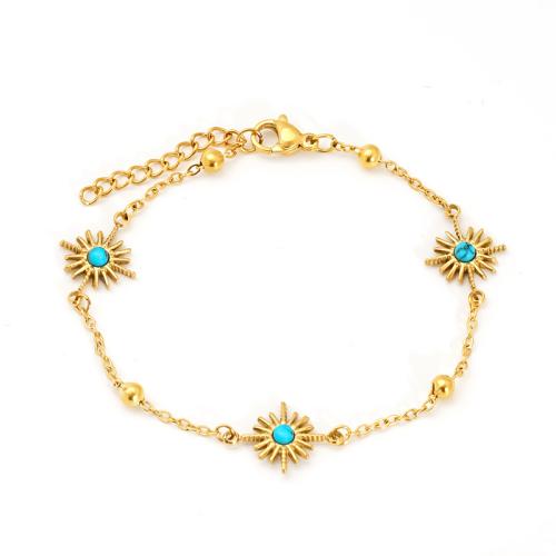 Acier inoxydable 304 bracelet, avec turquoise & zircon cubique, Plaqué or 18K, bijoux de mode & styles différents pour le choix & pour femme, Vendu par PC