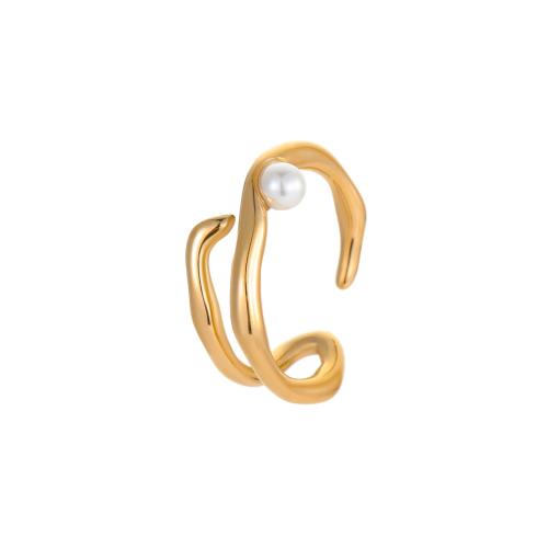 Bague en acier inoxydable, Acier inoxydable 304, avec perle de plastique, Placage, bijoux de mode & pour femme, plus de couleurs à choisir, Vendu par PC