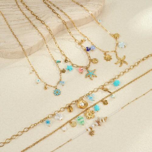 ステンレス鋼のジュエリーネックレス, 304ステンレススチール, とともに 樹脂 & プラスチック製パール, メッキ, ファッションジュエリー & 異なるスタイルを選択 & 女性用, 金色, 売り手 パソコン