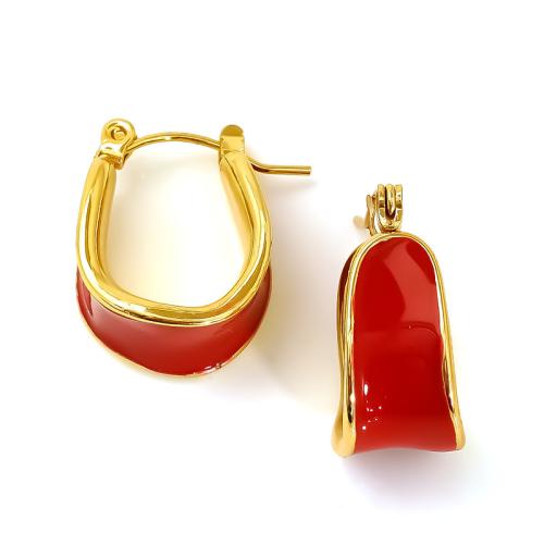 Stainless Steel Leverback Earring, 304 Stainless Steel, 18K gold plated & for woman & enamel 