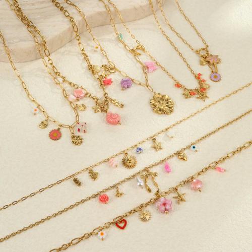 ステンレス鋼のジュエリーネックレス, 304ステンレススチール, とともに 樹脂, 18Kゴールドメッキ, ファッションジュエリー & 異なるスタイルを選択 & 女性用, 売り手 パソコン