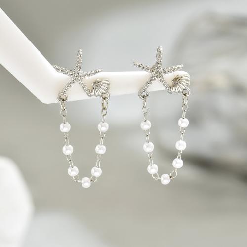 Fashion Fringe Boucles d'oreilles, Acier inoxydable 304, avec Shell Pearl, bijoux de mode & pour femme, plus de couleurs à choisir, Vendu par paire