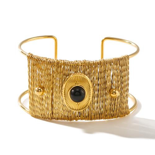 Acier inoxydable 304 bracelet manchette, avec Pierre naturelle, Plaqué or 18K, différents matériaux pour le choix & pour femme & creux, Vendu par PC