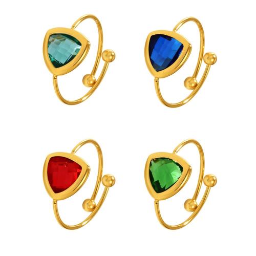 Bague en acier inoxydable, Acier inoxydable 304, avec Pierre de verre, Plaqué or 18K, bijoux de mode & pour femme, plus de couleurs à choisir Vendu par PC