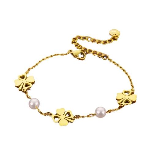 チタン鋼 ブレスレット, とともに ABS 樹脂パール, メッキ, ファッションジュエリー & 女性用, 無色, 長さ:約 17.8 センチ, 売り手 パソコン