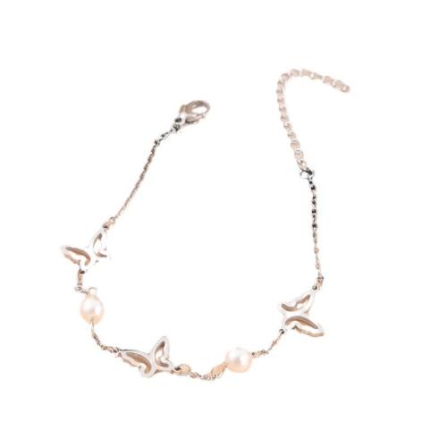 チタン鋼 ブレスレット, とともに ABS 樹脂パール, メッキ, ファッションジュエリー & 女性用, 無色, 長さ:約 17.8 センチ, 売り手 パソコン