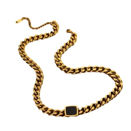 Titanium Steel Jewelry Set, with Acrylic, plated, fashion jewelry & for woman, golden, The length of the necklace is approximately 41cm and that of the bracelet is approximately 17.8cm 