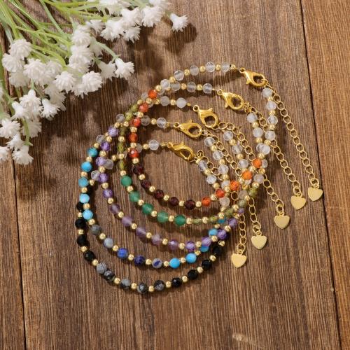 pierre gemme bracelet, avec zircon cubique & Acier inoxydable 304, Placage, bijoux de mode, plus de couleurs à choisir Environ 38 cm, Vendu par brin