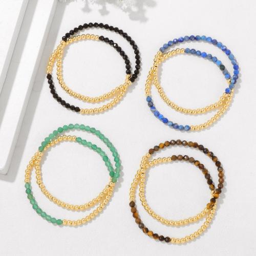 pierre gemme bracelet, avec laiton, Placage, 2 pièces & bijoux de mode, plus de couleurs à choisir, Vendu par paire