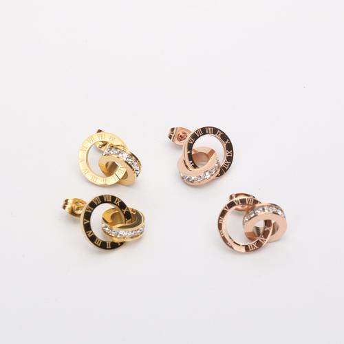 Titanium Steel Drop Earring, Donut, plated, with roman number & for woman & with rhinestone 20mm 