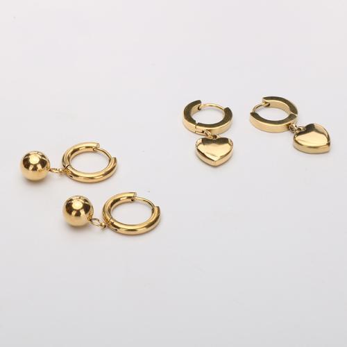 Titanium Steel Huggie Hoop Drop Earring, gold color plated & for woman, earring length 20-30mm 
