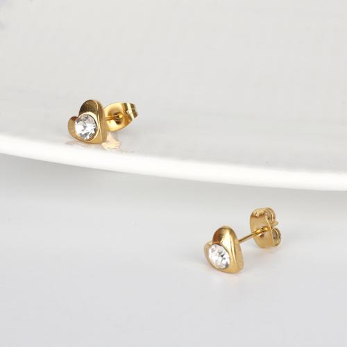 Titanium Steel Stud Earring, gold color plated & micro pave cubic zirconia & for woman, 10mm 
