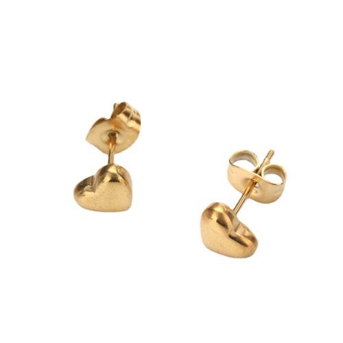Titanium Steel Stud Earring, Heart, gold color plated, fashion jewelry & for woman, 10mm 