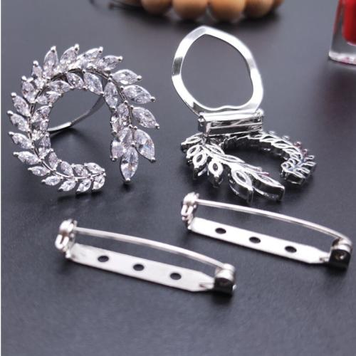 Brass Brooch, platinum plated & micro pave cubic zirconia & for woman, 34mm 