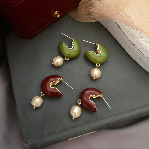 Zinc Alloy Drop Earring, with Plastic Pearl, gold color plated, for woman & enamel earring length 20-30mm 