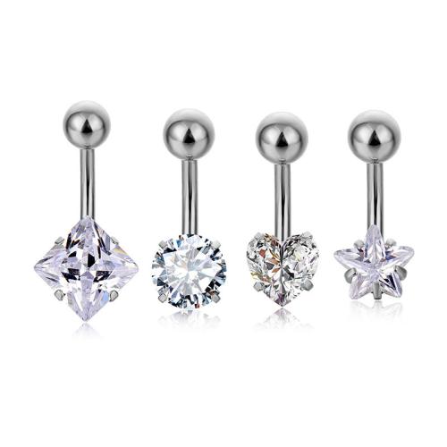 acier inoxydable 316L anneau de ventre, unisexe & styles différents pour le choix & pavé de micro zircon, couleur originale, 20mm, Vendu par PC[