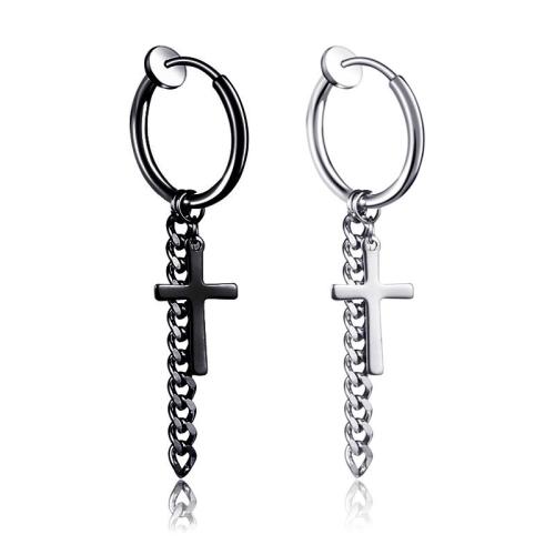 acier inoxydable 316L Boucles d'oreilles pendantes Hoop Huggie, croix, Placage ionique sous vide, bijoux de mode & unisexe, plus de couleurs à choisir Vendu par PC