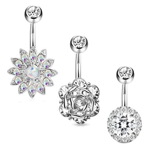 acier inoxydable 316L anneau de ventre, avec Opale & alliage de zinc, Placage, trois pièces & unisexe & avec strass, plus de couleurs à choisir, 30mm, Vendu par fixé