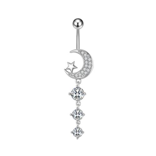 alliage de zinc anneau de ventre, avec Acier inoxydable 304, unisexe & styles différents pour le choix & pavé de micro zircon, couleur originale, belly ring length 20-60mm, Vendu par PC