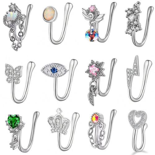 laiton Bijoux de Piercing de Nez, avec Acier inoxydable 304, unisexe & styles différents pour le choix & pavé de micro zircon, couleur originale, 10mm, Vendu par PC
