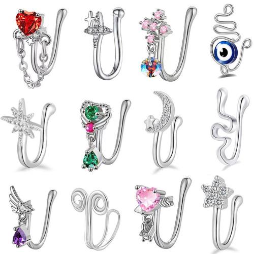 laiton Bijoux de Piercing de Nez, avec Acier inoxydable 304, Placage, unisexe & styles différents pour le choix & pavé de micro zircon, 10mm, Vendu par PC