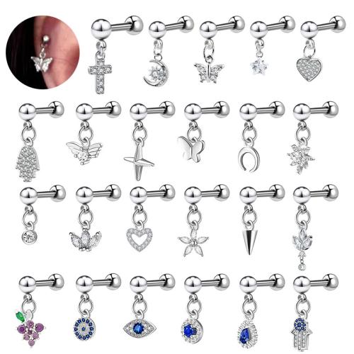Acier inoxydable 304 piercing oreille, unisexe & styles différents pour le choix & pavé de micro zircon, Vendu par PC