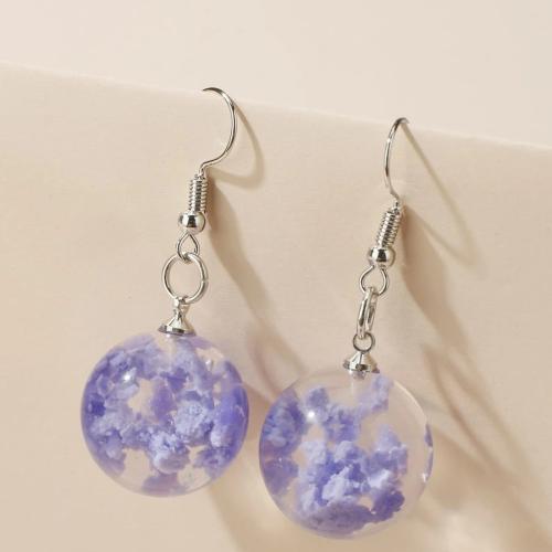 Resin Drop Earring, with Zinc Alloy, Round & for woman, earring length 20-50mm 