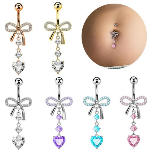 Acier inoxydable 304 anneau de ventre, papillon, Placage, unisexe & pavé de micro zircon, plus de couleurs à choisir, 45mm, Vendu par PC