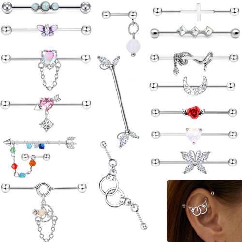 Acier inoxydable 304 piercing oreille, unisexe & styles différents pour le choix & pavé de micro zircon & émail Vendu par PC