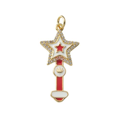 Messing Anhänger, plattiert, Modeschmuck & Emaille & mit Strass, keine, frei von Nickel, Blei & Kadmium, 14.6x2.46x33.2mm, verkauft von PC