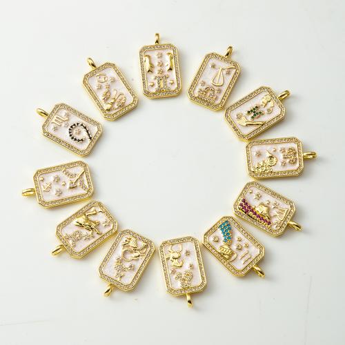 Strass Messing Anhänger, 12 Zeichen des Sternzeichens, plattiert, Modeschmuck & Emaille & mit Strass, keine, frei von Nickel, Blei & Kadmium, 14.43x4.2x25.1mm, verkauft von PC