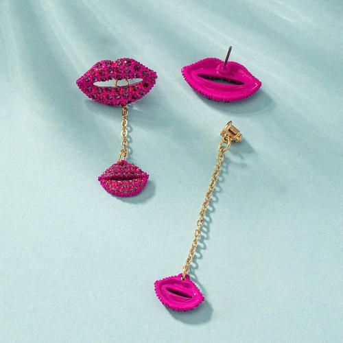 Fashion Fringe Boucles d'oreilles, alliage de zinc, lèvre, pour femme & avec strass & creux, Vendu par paire