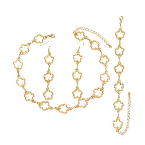 Ensemble de bijoux en cuivre, laiton, Bracelet & boucle d'oreille & collier, Placage, trois pièces & pour femme & creux, doré, Vendu par fixé