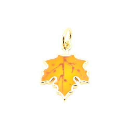 laiton Pendentif, Feuille d'érable, DIY & émail, doré Vendu par PC